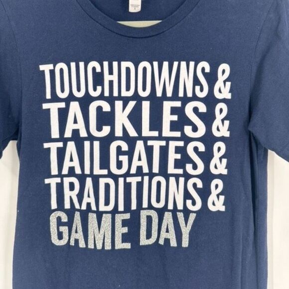 Bella Canvas Football Tackles Touchdowns Tailgates Traditions blue Shirt Small - Picture 5 of 8